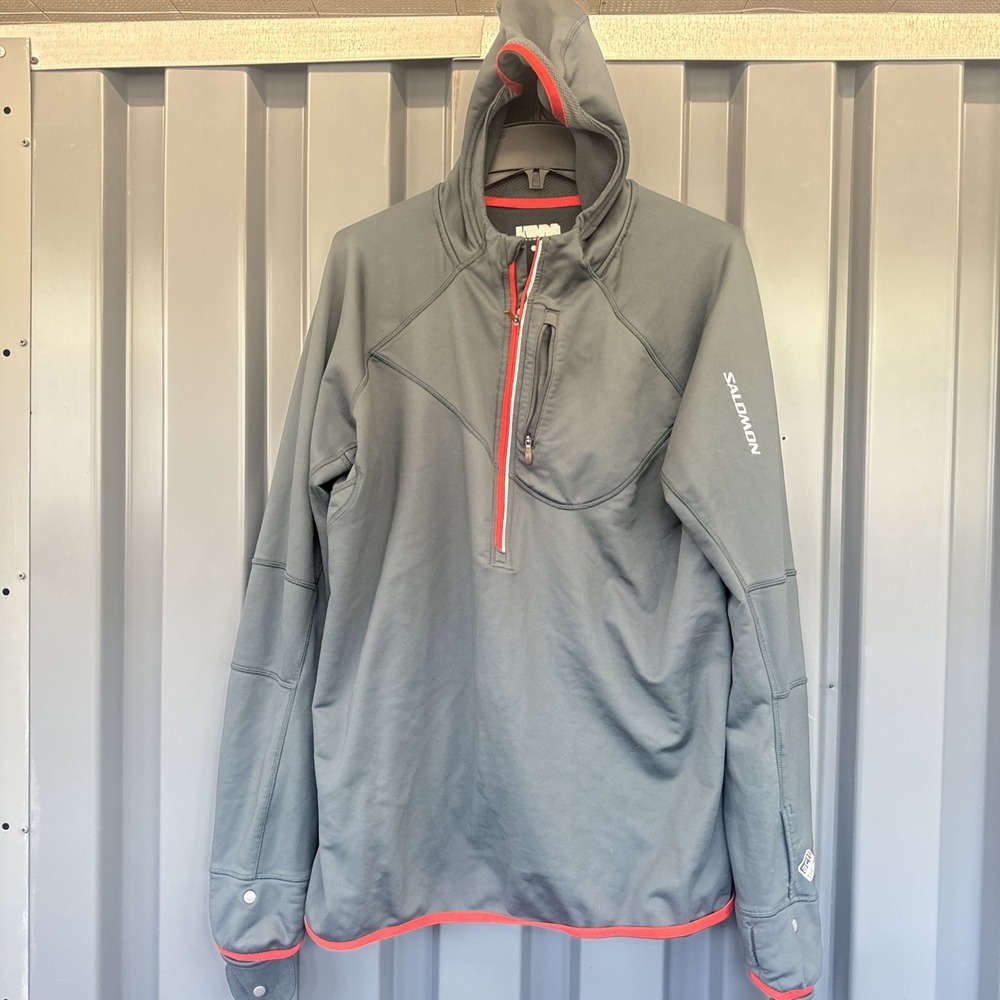 Salomon Soft Shell Jacket Mens XL Gray Fleece‎ Lined 1/4 Zip Hiking ActiTherm